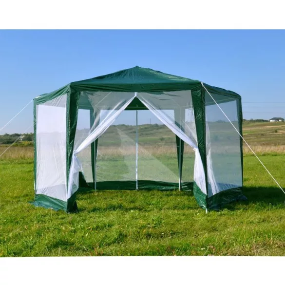 Kerti pavilon, MultiGarden PAW 2X2X2 NET, zöld, 2 x 2 m, 6 szúnyoghálós oldalfallal, fém vázzal, vízálló PE ponyva, 2 m magassággal, cipzáras bejárat