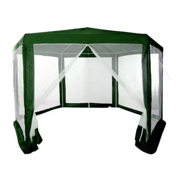 Kerti pavilon, MultiGarden PAW 2X2X2 NET, zöld, 2 x 2 m, 6 szúnyoghálós oldalfallal, fém vázzal, vízálló PE ponyva, 2 m magassággal, cipzáras bejárat