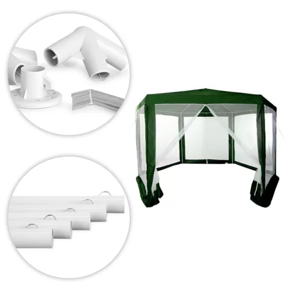 Kerti pavilon, MultiGarden PAW 2X2X2 NET, zöld, 2 x 2 m, 6 szúnyoghálós oldalfallal, fém vázzal, vízálló PE ponyva, 2 m magassággal, cipzáras bejárat