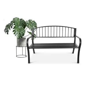 Kerti pad, Bauerkraft G-414, fekete, 125 x 53 x 82 cm, acél és öntöttvas, háttámlával, időjárásálló, teherbírás: 180 kg