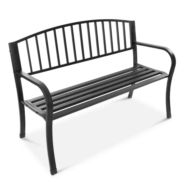 Kerti pad, Bauerkraft G-414, fekete, 125 x 53 x 82 cm, acél és öntöttvas, háttámlával, időjárásálló, teherbírás: 180 kg