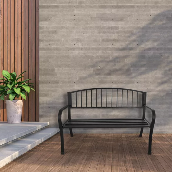 Kerti pad, Bauerkraft G-414, fekete, 125 x 53 x 82 cm, acél és öntöttvas, háttámlával, időjárásálló, teherbírás: 180 kg