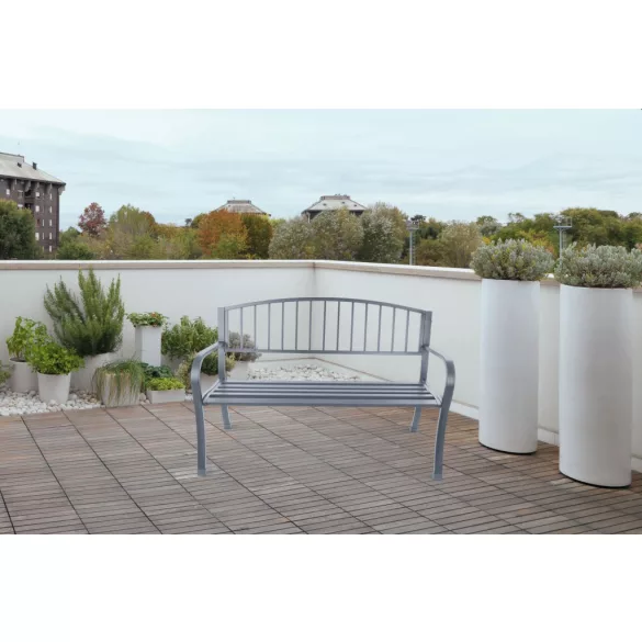 Kerti pad, Bauerkraft G-823, szürke, 125 x 53 x 82 cm, acél és öntöttvas, háttámlával, időjárásálló, teherbírás: 180 kg