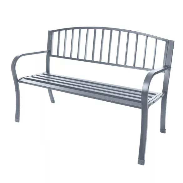 Kerti pad, Bauerkraft G-823, szürke, 125 x 53 x 82 cm, acél és öntöttvas, háttámlával, időjárásálló, teherbírás: 180 kg