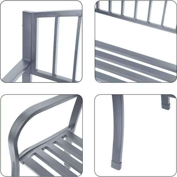 Kerti pad, Bauerkraft G-823, szürke, 125 x 53 x 82 cm, acél és öntöttvas, háttámlával, időjárásálló, teherbírás: 180 kg