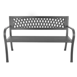   Kerti pad, Bauerkraft H-048, szürke, 125 x 53 x 77 cm, acél és öntöttvas, háttámlával, időjárásálló, teherbírás: 180 kg
