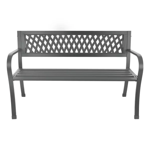 Kerti pad, Bauerkraft H-048, szürke, 125 x 53 x 77 cm, acél és öntöttvas, háttámlával, időjárásálló, teherbírás: 180 kg