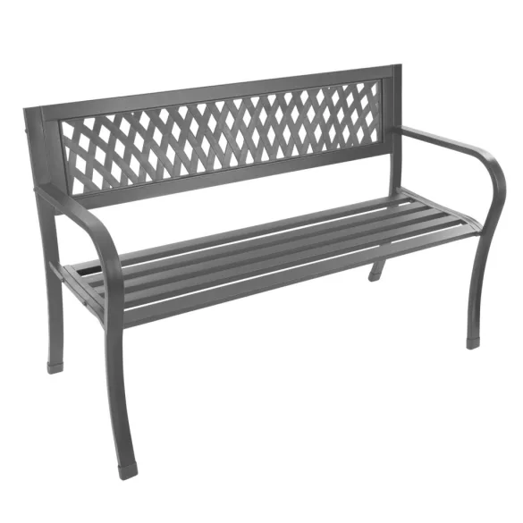 Kerti pad, Bauerkraft H-048, szürke, 125 x 53 x 77 cm, acél és öntöttvas, háttámlával, időjárásálló, teherbírás: 180 kg