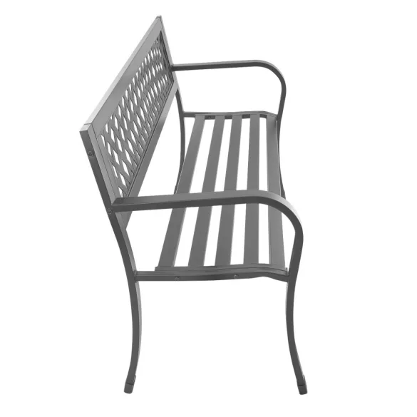 Kerti pad, Bauerkraft H-048, szürke, 125 x 53 x 77 cm, acél és öntöttvas, háttámlával, időjárásálló, teherbírás: 180 kg