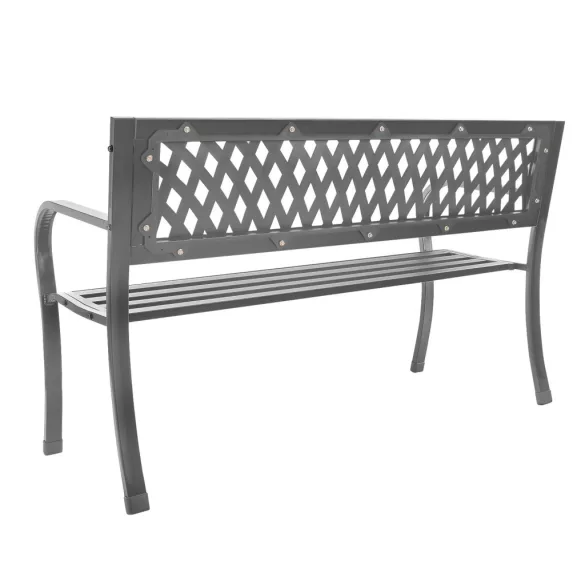 Kerti pad, Bauerkraft H-048, szürke, 125 x 53 x 77 cm, acél és öntöttvas, háttámlával, időjárásálló, teherbírás: 180 kg