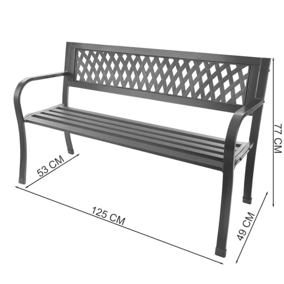 Kerti pad, Bauerkraft H-048, szürke, 125 x 53 x 77 cm, acél és öntöttvas, háttámlával, időjárásálló, teherbírás: 180 kg