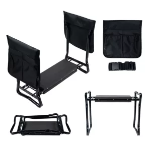 Kerti ülőke és térdelő, G-987, fekete, 59,5 x 27 x 50 cm, összecsukható, 2 szerszámtartó táskával, szerszámtartó övvel, teherbírás: 100 kg