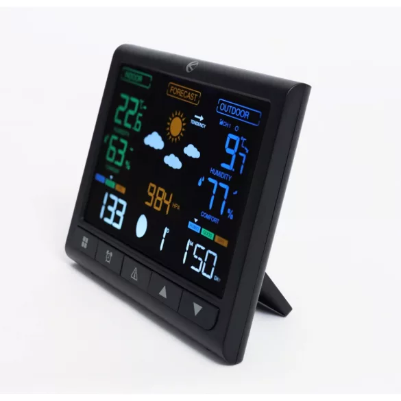 Backlit wireless weather station with outdoor sensor, LCD display, thermometer, barometer, clock