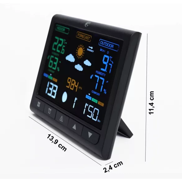 Backlit wireless weather station with outdoor sensor, LCD display, thermometer, barometer, clock