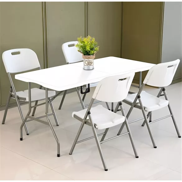 Kerti szék, MultiGarden, YC-050-4-W, fehér, 45,5 × 54 × 87 cm, acél keret, HDPE ülő- és háttámla, 110 kg teherbírás, 4 db-os szett, összecsukható