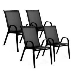   Kerti szék, MultiGarden SC-092KD-4, fekete, 72 x 55 x 90,5 cm, acél keret, textil, egymásra rakható, karfás, csúszásgátló lábak, 120 kg teherbírás, 4 db-os szett