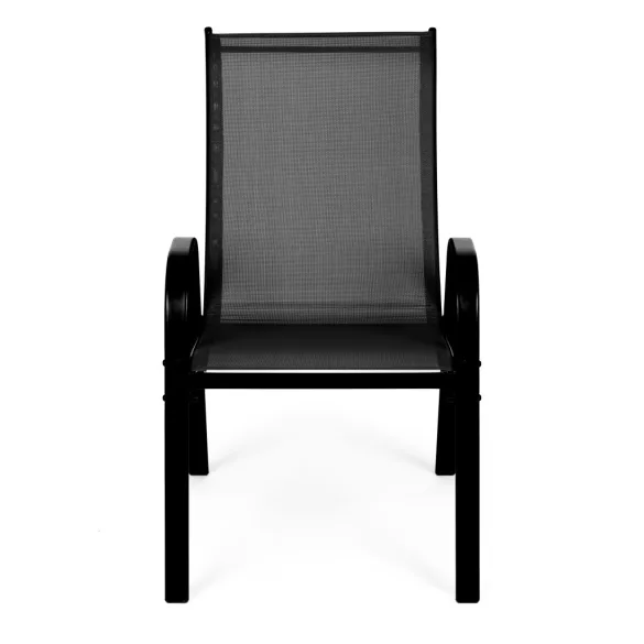Kerti szék, MultiGarden SC-092KD-4, fekete, 72 x 55 x 90,5 cm, acél keret, textil, egymásra rakható, karfás, csúszásgátló lábak, 120 kg teherbírás, 4 db-os szett