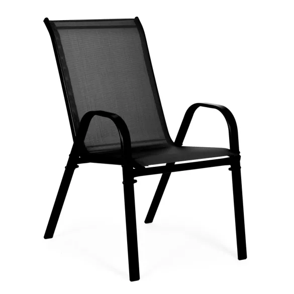 Kerti szék, MultiGarden SC-092KD-4, fekete, 72 x 55 x 90,5 cm, acél keret, textil, egymásra rakható, karfás, csúszásgátló lábak, 120 kg teherbírás, 4 db-os szett