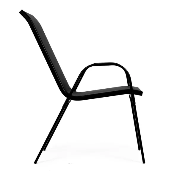 Kerti szék, MultiGarden SC-092KD-4, fekete, 72 x 55 x 90,5 cm, acél keret, textil, egymásra rakható, karfás, csúszásgátló lábak, 120 kg teherbírás, 4 db-os szett