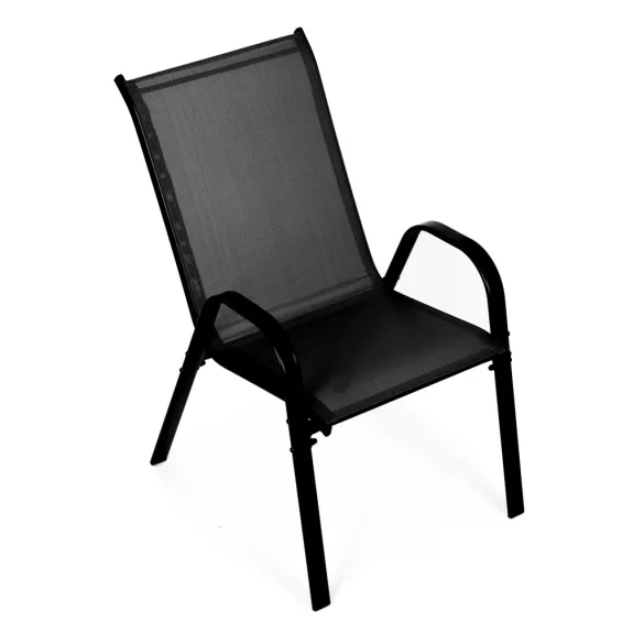 Kerti szék, MultiGarden SC-092KD-4, fekete, 72 x 55 x 90,5 cm, acél keret, textil, egymásra rakható, karfás, csúszásgátló lábak, 120 kg teherbírás, 4 db-os szett