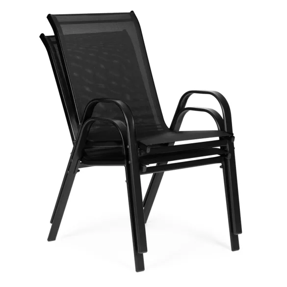 Kerti szék, MultiGarden SC-092KD-4, fekete, 72 x 55 x 90,5 cm, acél keret, textil, egymásra rakható, karfás, csúszásgátló lábak, 120 kg teherbírás, 4 db-os szett