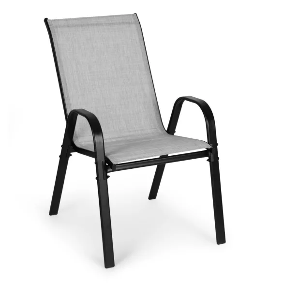 Kerti szék, MultiGarden SC-092KD, világosszürke, 72 x 55 x 90,5 cm, acél keret, textil, egymásra rakható, karfás, csúszásgátló lábak, 120 kg teherbírás, 2 db-os szett