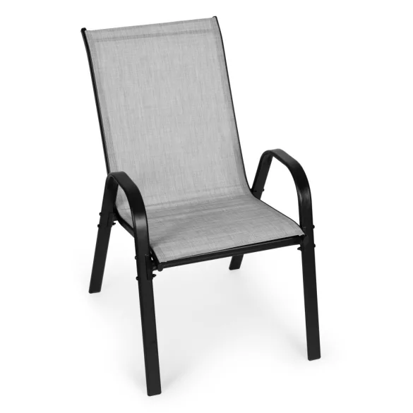Kerti szék, MultiGarden SC-092KD, világosszürke, 72 x 55 x 90,5 cm, acél keret, textil, egymásra rakható, karfás, csúszásgátló lábak, 120 kg teherbírás, 2 db-os szett