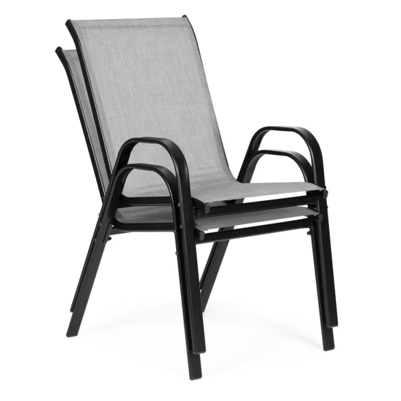 Kerti szék, MultiGarden SC-092KD, világosszürke, 72 x 55 x 90,5 cm, acél keret, textil, egymásra rakható, karfás, csúszásgátló lábak, 120 kg teherbírás, 2 db-os szett