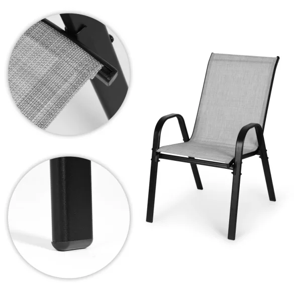 Kerti szék, MultiGarden SC-092KD, világosszürke, 72 x 55 x 90,5 cm, acél keret, textil, egymásra rakható, karfás, csúszásgátló lábak, 120 kg teherbírás, 2 db-os szett