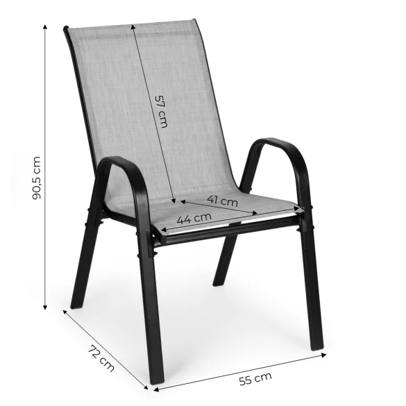 Kerti szék, MultiGarden SC-092KD, világosszürke, 72 x 55 x 90,5 cm, acél keret, textil, egymásra rakható, karfás, csúszásgátló lábak, 120 kg teherbírás, 2 db-os szett