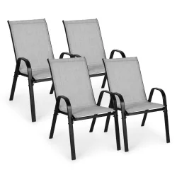   Kerti szék, MultiGarden SC-092KD-4, világosszürke, 72 x 55 x 90,5 cm, acél keret, textil, egymásra rakható, karfás, csúszásgátló lábak, 120 kg teherbírás, 4 db-os szett