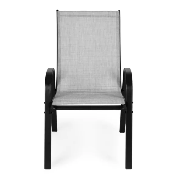 Kerti szék, MultiGarden SC-092KD-4, világosszürke, 72 x 55 x 90,5 cm, acél keret, textil, egymásra rakható, karfás, csúszásgátló lábak, 120 kg teherbírás, 4 db-os szett