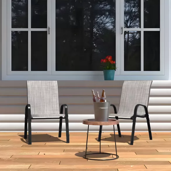 Kerti szék, MultiGarden SC-092KD-4, világosszürke, 72 x 55 x 90,5 cm, acél keret, textil, egymásra rakható, karfás, csúszásgátló lábak, 120 kg teherbírás, 4 db-os szett