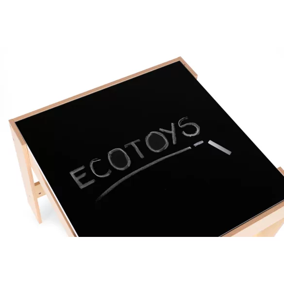 Gyerek asztal és szék szett, ECOTOYS ZKC-1C, 1 db asztal + 2 db szék, MDF, kétoldalas asztallap, fiókos székek