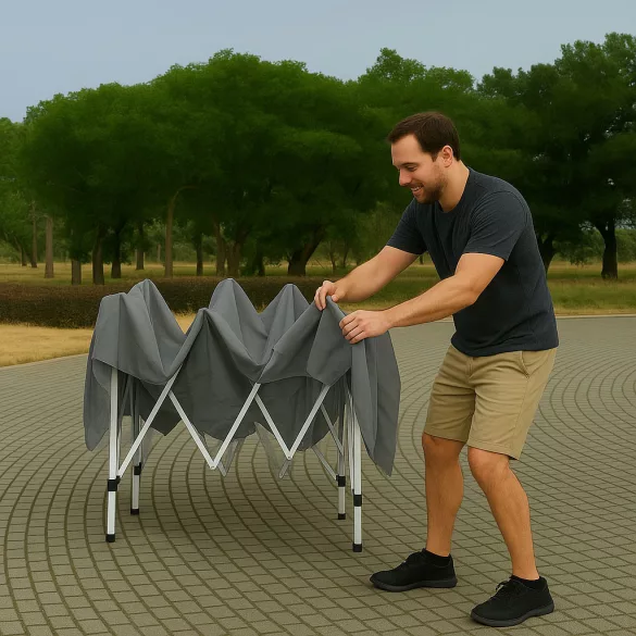 Kerti pavilon, MultiGarden PAW-3X3-A-GY, szürke, 3 x 3 m, fém vázzal, UV-álló és esőálló 210D PE ponyva, 2,5 m magassággal, hordtáskával