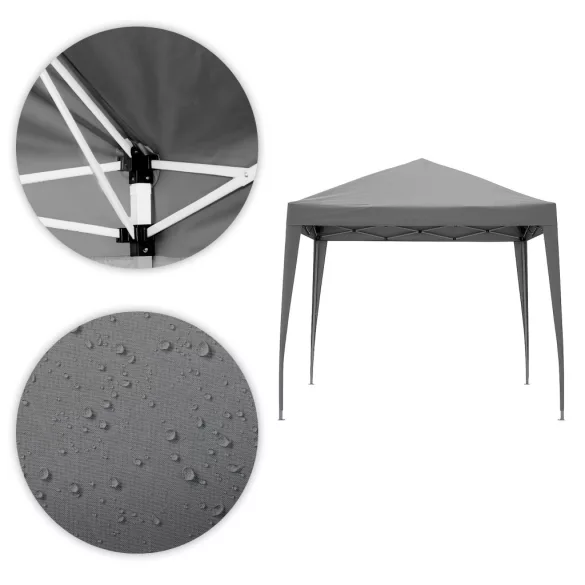 Kerti pavilon, MultiGarden PAW-3X3-A-GY, szürke, 3 x 3 m, fém vázzal, UV-álló és esőálló 210D PE ponyva, 2,5 m magassággal, hordtáskával