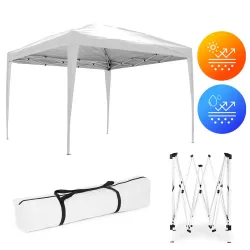   Kerti pavilon, MultiGarden PAW-3X3-A-W, fehér, 3 x 3 m, fém vázzal, UV-álló és esőálló 210D PE ponyva, 2,5 m magassággal, hordtáskával