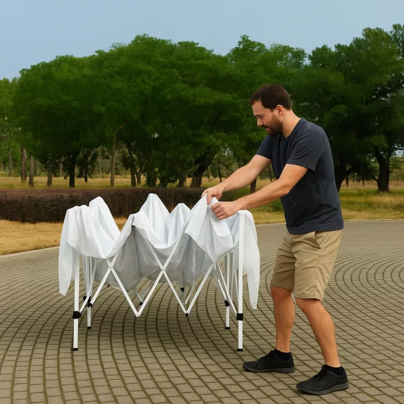 Kerti pavilon, MultiGarden PAW-3X3-A-W, fehér, 3 x 3 m, fém vázzal, UV-álló és esőálló 210D PE ponyva, 2,5 m magassággal, hordtáskával