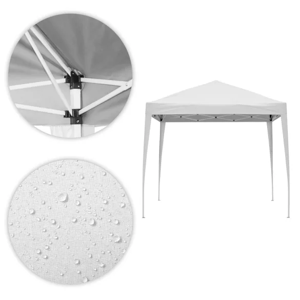 Kerti pavilon, MultiGarden PAW-3X3-A-W, fehér, 3 x 3 m, fém vázzal, UV-álló és esőálló 210D PE ponyva, 2,5 m magassággal, hordtáskával