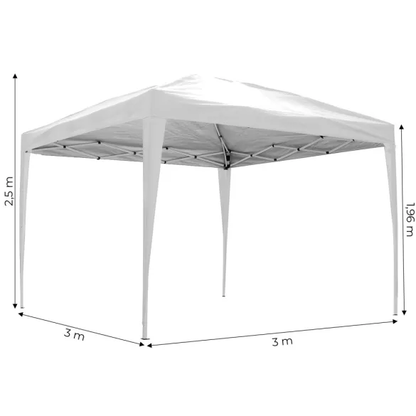 Kerti pavilon, MultiGarden PAW-3X3-A-W, fehér, 3 x 3 m, fém vázzal, UV-álló és esőálló 210D PE ponyva, 2,5 m magassággal, hordtáskával