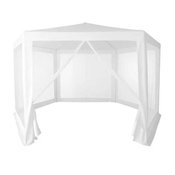 Kerti pavilon, MultiGarden PAW 2X2X2 N-W, fehér, 2 x 2 m, 6 szúnyoghálós oldalfallal, fém vázzal, vízálló PE ponyva, 2 m magassággal, cipzáras bejárat