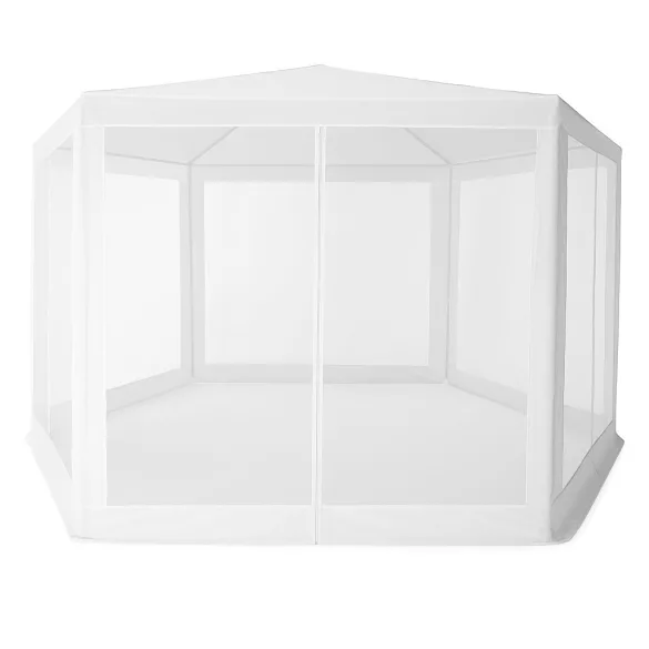 Kerti pavilon, MultiGarden PAW 2X2X2 N-W, fehér, 2 x 2 m, 6 szúnyoghálós oldalfallal, fém vázzal, vízálló PE ponyva, 2 m magassággal, cipzáras bejárat