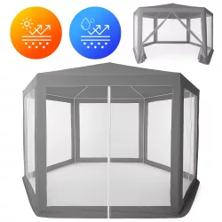   Kerti pavilon, MultiGarden PAW 2X2X2 N-GY, szürke, 2 x 2 m, 6 szúnyoghálós oldalfallal, fém vázzal, vízálló PE ponyva, 2 m magassággal, cipzáras bejárat