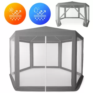 Kerti pavilon, MultiGarden PAW 2X2X2 N-GY, szürke, 2 x 2 m, 6 szúnyoghálós oldalfallal, fém vázzal, vízálló PE ponyva, 2 m magassággal, cipzáras bejárat