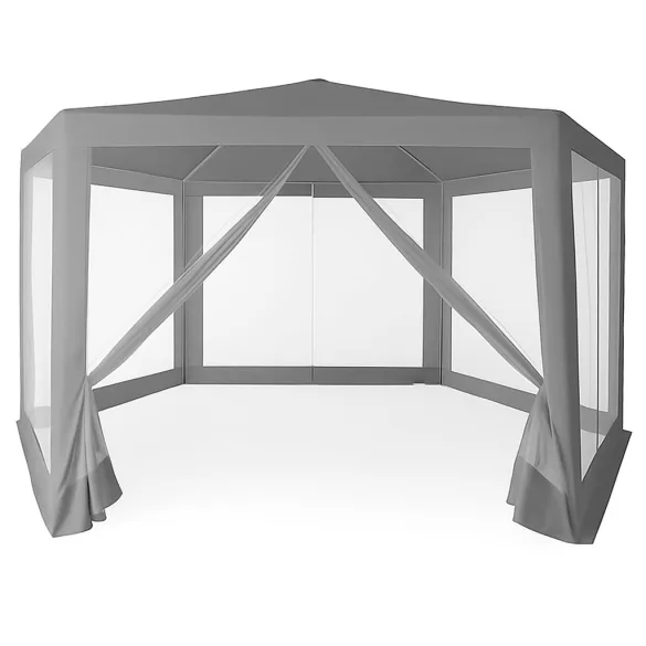 Kerti pavilon, MultiGarden PAW 2X2X2 N-GY, szürke, 2 x 2 m, 6 szúnyoghálós oldalfallal, fém vázzal, vízálló PE ponyva, 2 m magassággal, cipzáras bejárat