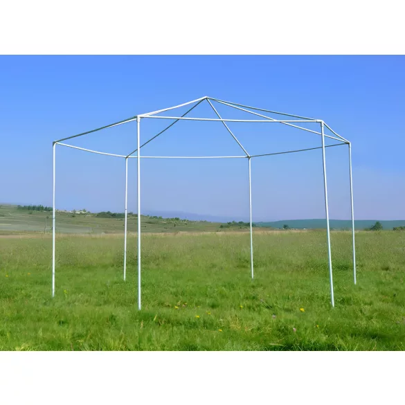 Kerti pavilon, MultiGarden PAW 2X2X2 N-GY, szürke, 2 x 2 m, 6 szúnyoghálós oldalfallal, fém vázzal, vízálló PE ponyva, 2 m magassággal, cipzáras bejárat