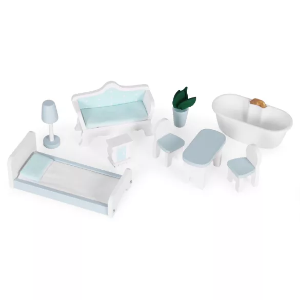 Fa babaház, ECOTOYS D8211, Alice, 52,5 x 28 x 96 cm, 3 szint, 4 szoba, 9 db bútor, gyerekbiztos kivitel, 3 éves kortól