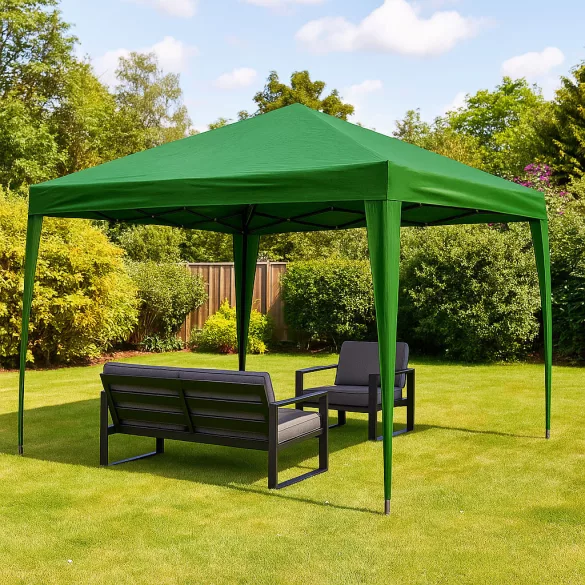 Kerti pavilon, MultiGarden PAW-3X3-A-GR, zöld, 3 x 3 m, fém vázzal, UV-álló és esőálló 210D PE ponyva, 2,5 m magassággal, hordtáskával