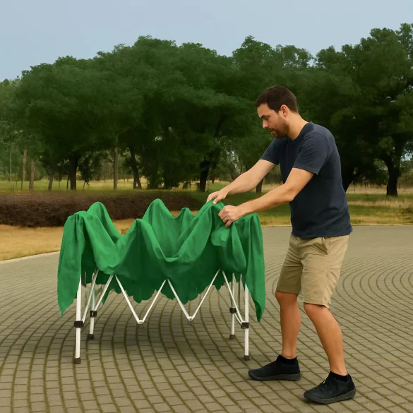 Kerti pavilon, MultiGarden PAW-3X3-A-GR, zöld, 3 x 3 m, fém vázzal, UV-álló és esőálló 210D PE ponyva, 2,5 m magassággal, hordtáskával