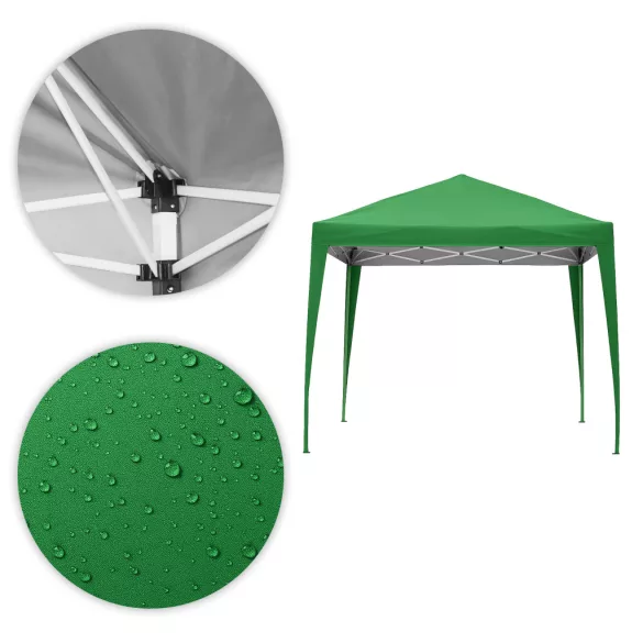 Kerti pavilon, MultiGarden PAW-3X3-A-GR, zöld, 3 x 3 m, fém vázzal, UV-álló és esőálló 210D PE ponyva, 2,5 m magassággal, hordtáskával